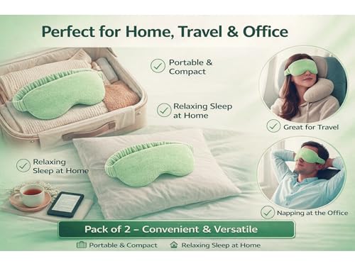 Image of Eye Sleep Mask for Men & Women, Soft Light Blocking Mask with Adjustable Strap, Falalin Non-Woven Cotton Fabric, Comfortable Travel Eye Cover for Home, Flight, Relaxation (Green pack of 2)