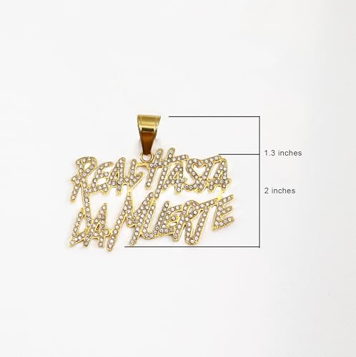 Iced Jewelry Hip Hop 14k Gold Plated 'Real Hasta La Muerte' Pendant, 24 inches Cuban Necklace (Gold)4
