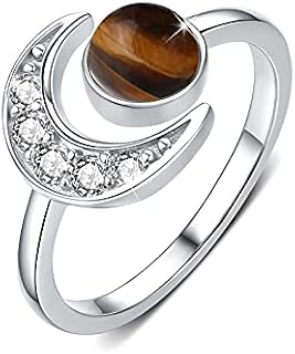 Moon Ring, 925 Sterling Silver Moonstone/Turquoise/Opal/100 Languages I Love You Ring Crescent Moon Ring Adjustable Open Rings Christmas Gifts for Women Girls