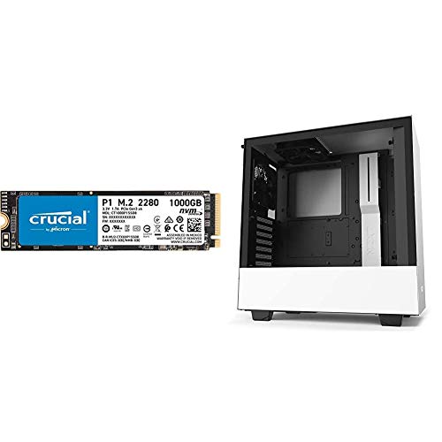 Crucial P1 1TB 3D NAND NVMe PCIe Internal SSD & NZXT H510 - CA-H510B-W1 - Compact ATX Mid-Tower PC Gaming Case - Front I/O USB Type-C Port - Tempered Glass Side Panel - White/Black