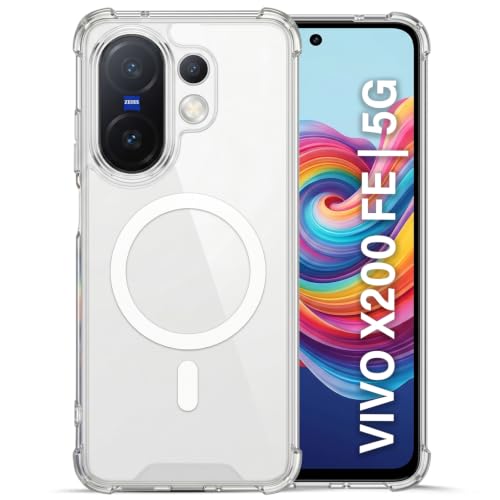 Image of TRUEUPGRADE Back Cover for Vivo X200 Fe 5G | Mag-Safe Printed Transparent Case | Hard PC Back + Soft TPU Bumper | Magnetic Print Shockproof Protective Cover | Crystal Clear