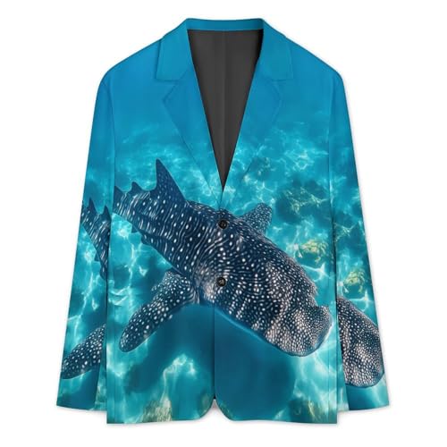 Whale Shark Ocean Men's Slim Suit Long-Sleeve Prom Tuxedo Classic Two Button Business Jacket3