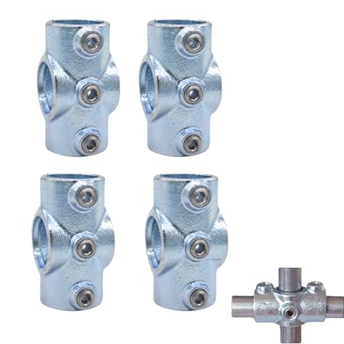 LONG TAO 4 PCS 1/2" Galvanized Steel Cross Socket DN15 Galvanized Iron Pipe Fittings Pipe Components Industrial Stee for Industrial Vintage Style DIY Project Pipe Fitting Coupling 4-Way Fitting