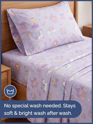Image of Kids Twin Size Princess Dreamland Bed Sheets - 3 Piece Kids Sheet Set | Princess Dreamland Themed Bedding, Ultra-Soft, Cute & Cozy, Breathable & Machine Washable, Bed Set for Boys, Girls & Teens