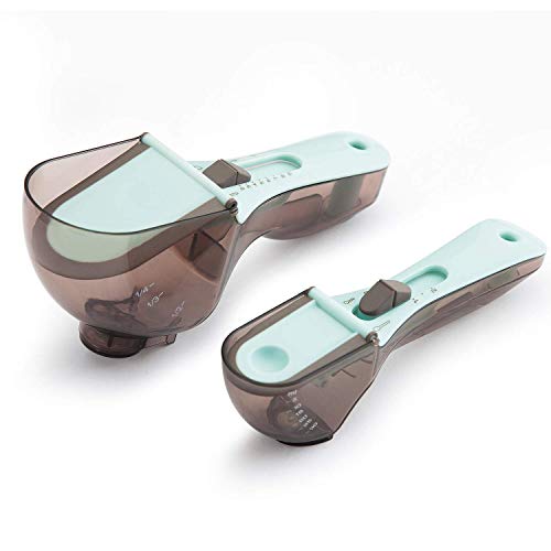 Techway Adjustable Measuring Cups and Spoons Sets Kitchen Tool Plastic Scoop Measuring Cup with Magnetic for Dry or Liquid Set of 2