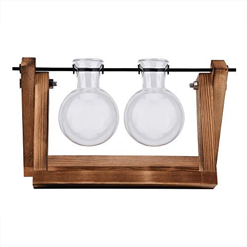 Vaso de flores de mesa, vaso de vidro prático e delicado, moldura de madeira retrô, design moderno p