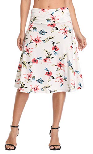 Image of Urban CoCo Women's Ruched High Waist Knee Length Jersey A-Line Stretchy Flared Casual Skirt