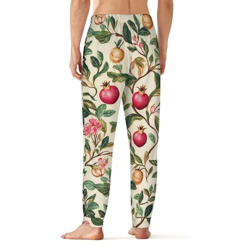 Pomegra Flowers Leaves Men's Pajama Bottoms Sleep Lounge Soft Comfy Pants Sleepwear3
