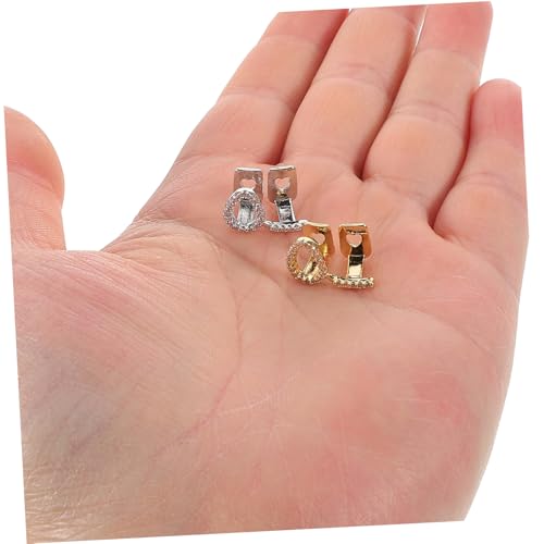 Gold Plated Hip Hop Grills Diamonds Love Symbol Hollow Teeth Caps Set miniatura 7
