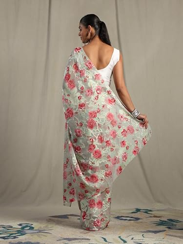 Image of Garden Vareli Summer Roganza Viscose Brasso Floral Print Saree with Unstitched Blouse Piece