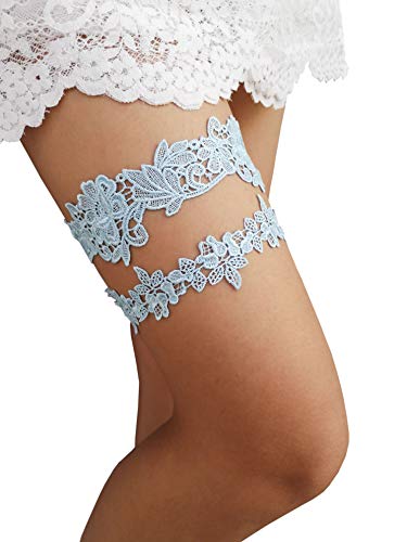 YuRongsxt Flower Leaf Style Garter Set Wedding Garter Set Bridal Garter G08 (Blue)