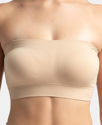 Image of Jockey 1545 Women's Wirefree Padded Micro Touch Nylon Elastane Stretch Full Coverage Bandeau Bra with Removeable Pads and Detachable Transparent Straps
