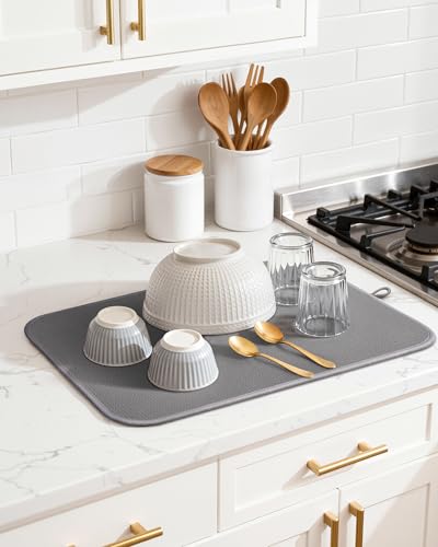 Kitsure Dish Drying Mat - 2-Pack Washable Microfiber Drying Mat for Kitchen Counter, 3-Layer Ultra Absorbent Pad with a Hanging Hook, 20" x 14", Dark Grey #4