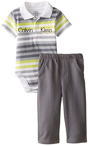 Calvin Klein Baby Boys' Gray Lime Stripes Bodysuit with Pants