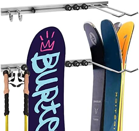 BIGANTTOW 25.6inch Multi-Purpose Storage Rack for Snowboard and Skis,Adjustable Width Garage Organizer Wall Mounted Hooks Home Storage Horizontal and Vertical Mount No boards Included (A style)