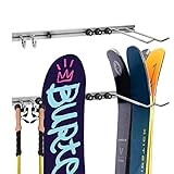 Jranter 25.6 Inch Aluminum Heavy Duty Ski and Snowboard Wall Mount Rack, for Home Storage Shop Display Stand Horizontal Indoors Outdoors Premium Wall Garage Skis Mount (A Style)