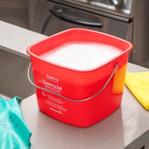 Image of Restaurantware Plastic Buckets with Stainless Steel Handle Pack of 10, 8 Quart Plastic Cleaning Pails, Red Square Design, Measurement Graduations, for Janitorial and Foodservice Use