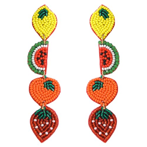 Beaded Fruit Long Dangle Earrings for Women, Handemade...