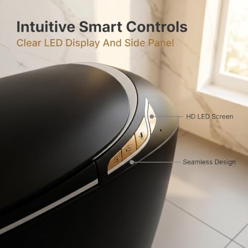 Inodoro inteligente con bidet integrado, inodoro monobloque con apertura y cierre automático, negro moderno de 10 pulgadas con sensor de pie y pantalla LED, 1,28 GPF por descarga, asiento calefactado y luz nocturna miniatura 6