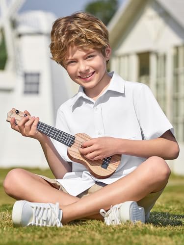 Haloumoning Boys Short Sleeve Button Down Shirt Kids Dress Shirts Formal Uniform Shirt with Pocket 5-14 Years4