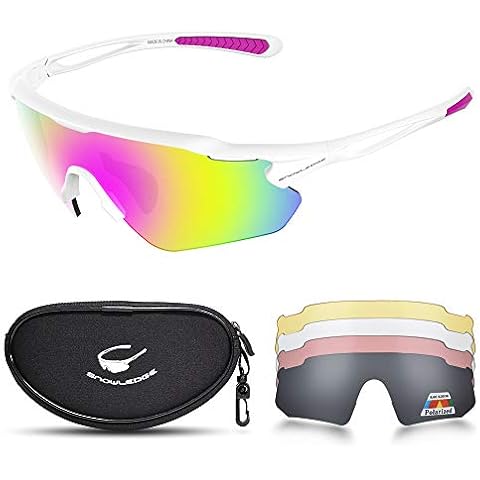 Snowledge Sportbrille Fahrradbrille Herren und Damen Radsportbrille Sonnenbrille Erwachsene Sport Radbrille Polarisiert Windschutz Brille Motorradbrille Rahmen TR90 UV400 Schutz Cover