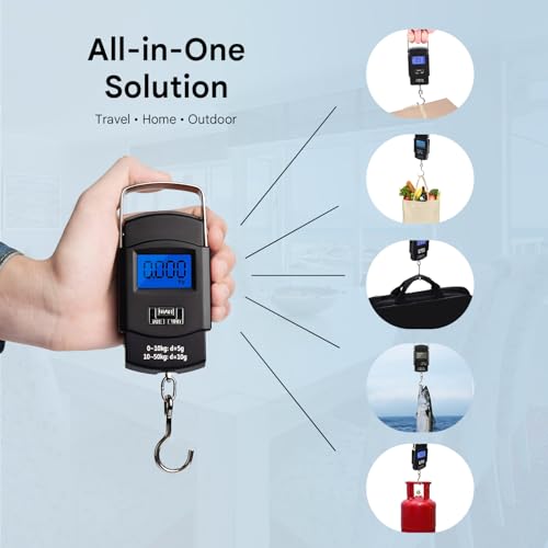 Image of GLOTY Portable Digital Luggage Weighing Scale 50kg /110lb | Handheld Electronic Hanging Hook Scale with LCD Display | Travel Bag Weight Machine | Lightweight Mini Baggage Scale for Travel & Home Use
