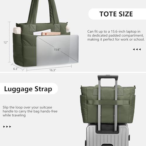 Image of Puffer Tote Bag for Women Quilted Nurse Bag Lightweight Work Bag for Teacher Travel Handbag with Multiple Pockets