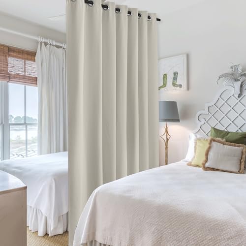 Image of RYB HOME Extra Wide Curtains for Divider Room Separation Soundproof Temporary Door Curtains for Bedroom Closet Office Theatre Garage Living Room Privacy Drop Cloth, W 120 x L 84 inches, Natural