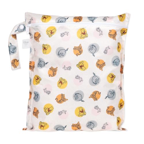 Image of Bumkins Disney Waterproof Wet Bag for Baby, Travel, Swim Suit, Cloth Diapers, Pump Parts, Pool, Gym Clothes, Toiletry, Strap to Stroller, Daycare, Zip Reusable Bag, Packing Pouch, Winnie the Pooh