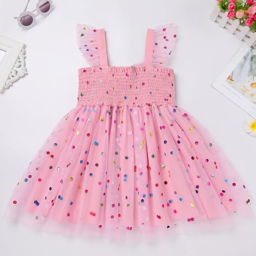 IMEKIS Toddler Girls Birthday Party Dress Boho Backless Floral Confetti Formal Tulle Dresses Cake Smash Photo Shoot3