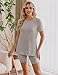 Ekouaer Maternity Sets 2 Piece Outfits Ribbed Knit Short Sleeve Shirts and Biker Shorts Pregnancy Loungewear Mama Clothes Khaki XXL