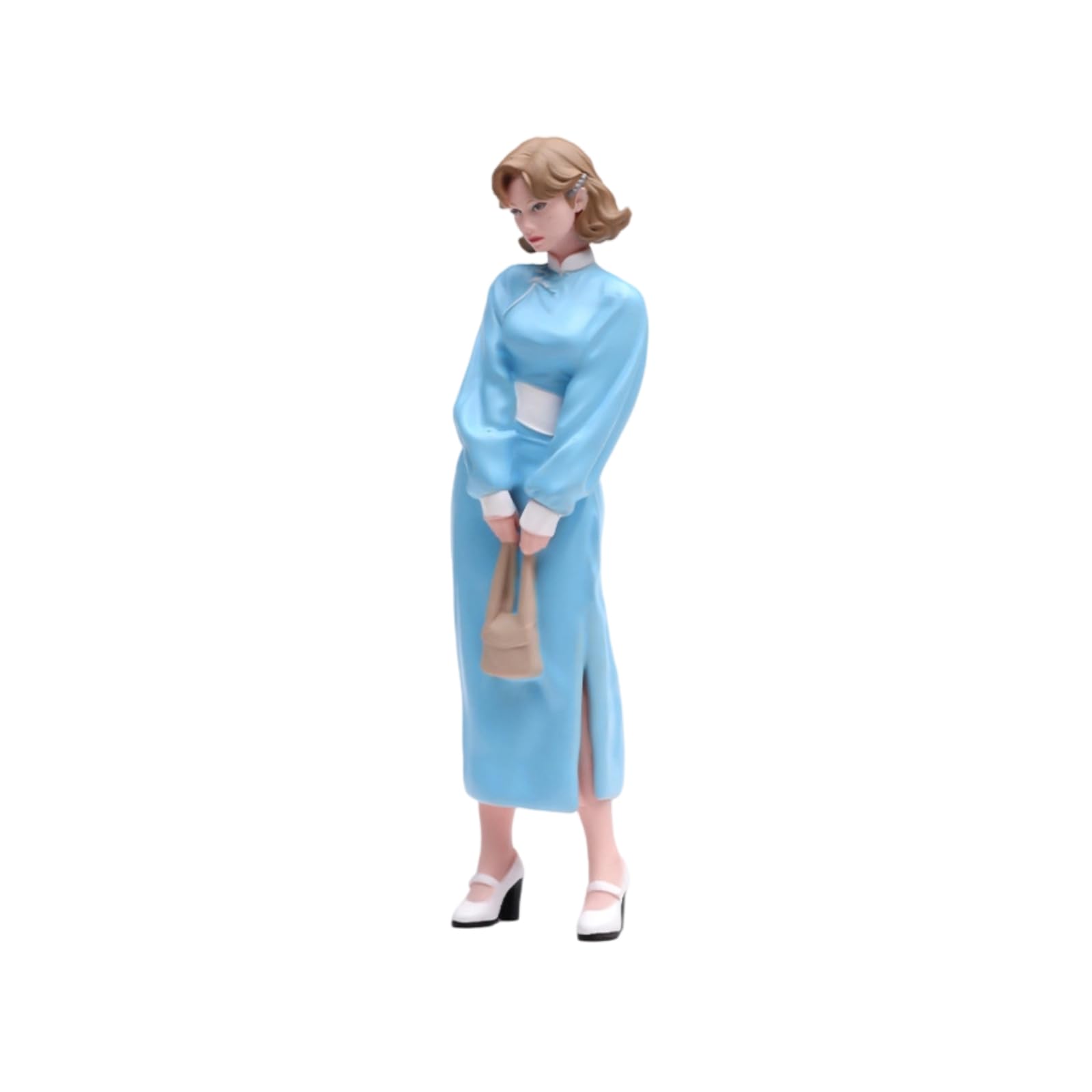 Perfeclan Miniatura Mujer Caminando Figura Estatua Resina Pintada a Mano con Bolsos y Sandalias Estilo para Coleccionistas Adecuada para Dioramas Personalizados, 1/18