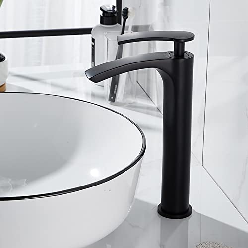 Grifo de cascada negro alto para lavabo de baño fabricado en latón robusto LWX