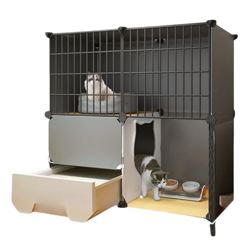 HJJ 猫ケージ 2-3層ペットハウス トイレ付き DIY猫脱走防止猫フェンス 複数の猫に最適 取り外し可能 組み立て簡単 広いスペース 頑丈 小動物に最適 猫ハウス 犬ケージ (2階:75×39×73cm)