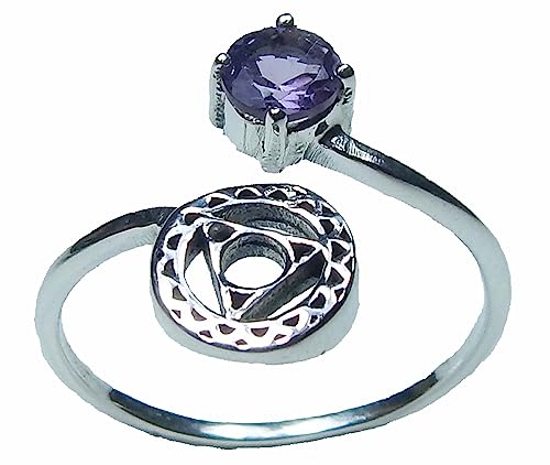 Image of 925 sterling silver amethyst ring handmade ring round faceted amethyst ring Bohemian Vintage Symbol Ring Gift For Her