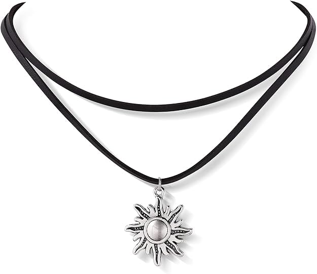 1PC Retro Gothic Sun or Crescent Moon Charm Choker Necklace- Faux Leather Double Layer Sun/Moon Pendant Necklace for Girls & Women
