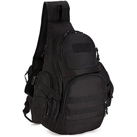 Military Tactical Chest Sling Backpack Large Molle Shoulder Bag Water Resistant Cross Body Assault Rucksack iPad Case for Hiking Camping Trekking (Black) Cover