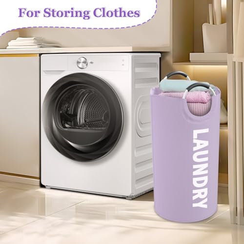 Image of 2Pack 95L Purple Collapsible Laundry Basket for Students, Large Laundry Hamper with Handles, Portable Dirty Clothes Hamper, 600D Oxford Fabric Storgae Basket for Bathroom, Dorm
