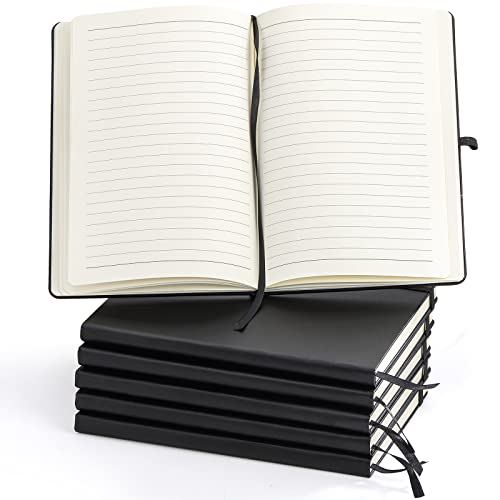 Coloch 6 Stück liniertes Notizbuch, A5, schwarzes Hardcover-Notizbuch, klassisch, liniert, Tagebuchtasche mit 200 Seiten und Stiftschlaufe für Schule, Uni, Büro, Business, 14,6 x 21 cm Cover