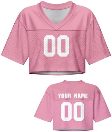 4FunGift Custom Football Jersey Crop Tops for Women Personalized Girls Solid Color Streetwear with Name Number