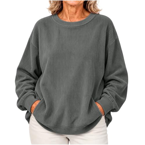 Women's Oversized Corduroy Shirts Long Sleeve Ribbed Casual Pullover Tops - image 7