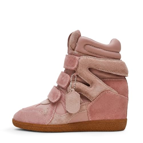 Image of Dsevht Hidden Wedge Sneakers for Women High Top Fashion Sneaker Suede High Heel Platform Tennis Triple Strappy Band Casual Vintage Dressy Comfy Campus Trendy Retro Sneaker