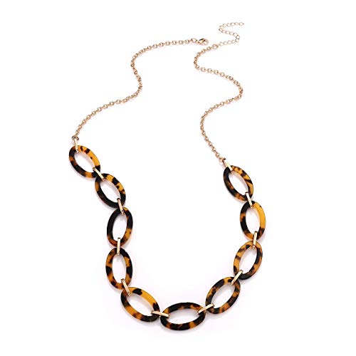 BVGA Long Necklaces for Women Acrylic Tortoise Link Necklace Leopard Print Metal Oval Resin Chain Link Acetate Collar Necklace