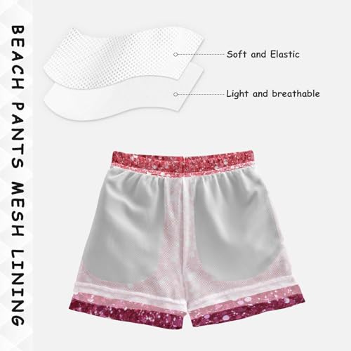 Pigsaly Boys Swim Trunks Bright Strawberry Red Rose Pink Gradient Flashing Glitter Boys Board Shorts Swimsuit Swimwear S4