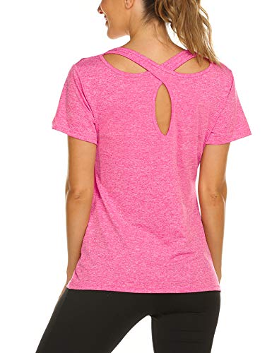 ZHENWEI Women's Short Sleeve Yoga Tops Activewear Running Workouts T-Shirt Cross Back Sports