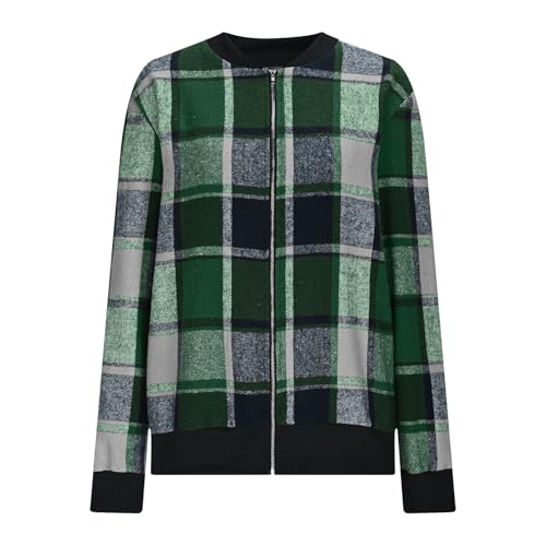 Womens Plaid Zip Up Cardigan Sweater Lightweight Bomber Style Jacket Fall Fashion 2025 Long Sleeve Blouse3