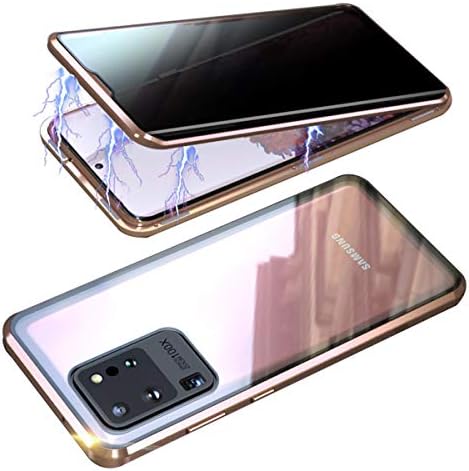 RANYOK Compatible Galaxy S20 Ultra (6.9 inch) Privacy Magnetic Case, Double-Sided Tempered Glass with Built-in Screen Protector 360° Full Body Metal Frame Cover (Gold)