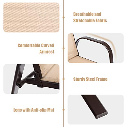Image of Giantex 4 Piece Patio Chairs, Outdoor Camping Chairs with Breathable Fabric, Set of 4 Garden Chairs with Armrest High Backrest for Garden Patio Pool Beach Yard Space Saving, Coffee