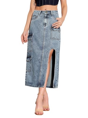 Image of Miss Chase Women's Regular High Rise Above Knee Stretchable Denim Skirt