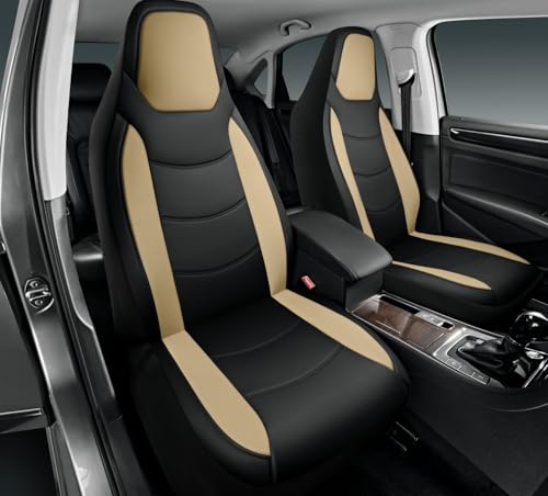 Road Comforts Car Seat Cover, Front Leather Car Seat Covers, Automotive Low Back Sport Car Seat Covers, Airbag Compatible, Universal Fit for Most Cars (Beige)